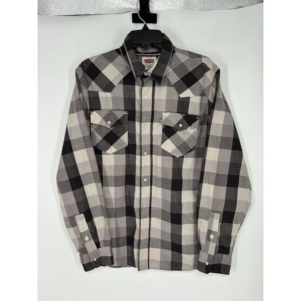 Levi's Pearl‎ Snap Western Shirt Modern Plaid Colorful Long Sleeve Size Medium